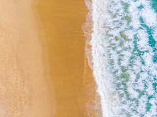 Fototapeta na wymiar Aerial view sea wave beach with white sand summer