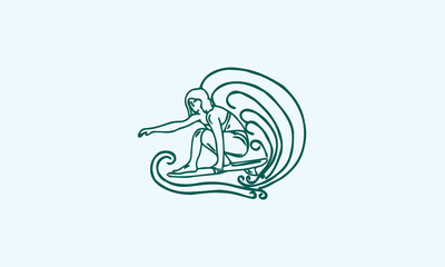 Abstract Minimalist Hand Drawn a people surfing with a wave effect vector