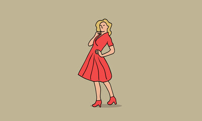 Beautiful young retro woman illustration