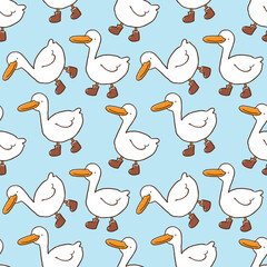 Seamless Pattern with Cartoon Duck Design on Light Blue Background
