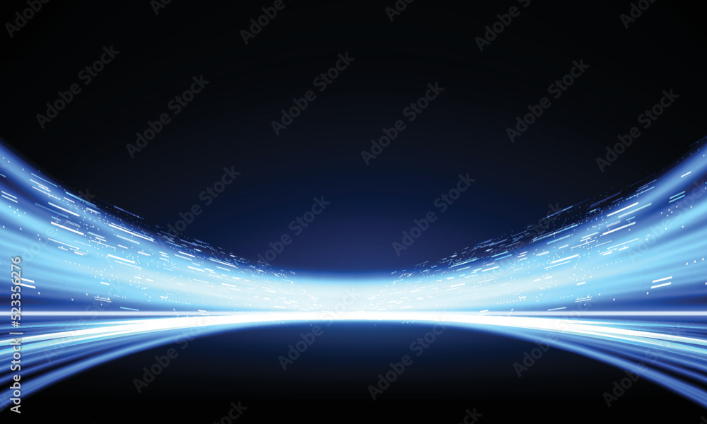 Aufkleber modern abstract high-speed light effect. technology futuristic dynamic motion on blue background. mo