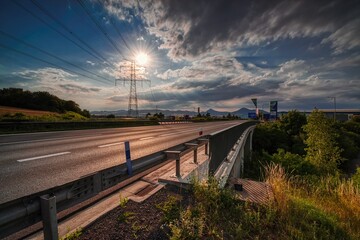 Fototapeta premium Keblice, Czechia - July 04, 2022: highway D8 at summer evening