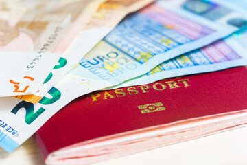 Passport with Euro banknotes