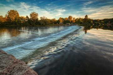 Hostenice, Czechia - July 17, 2022: weir on the river Ohre