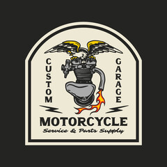 Hand Drawn Vintage style of mascot Motorcycle and garage logo badge