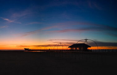 Aerial view of Southport Pier at sunset Southport Merseyside