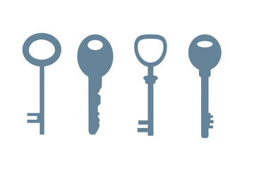 Set of keys in flat style. Vector illustration isolated on white background