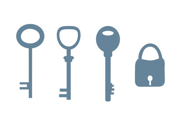 Set of keys in flat style. Vector illustration isolated on white background