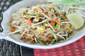 noodles or stir fried noodles, Thai noodles or Pad Thai with lime