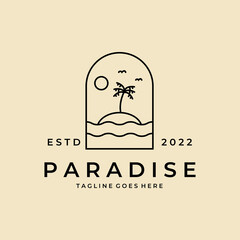 minimalist Island Ocean Beach Palm Tree badge logo vector design
