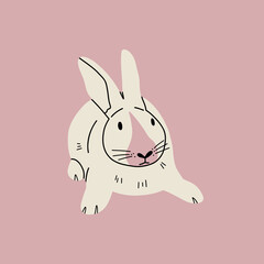Cute white funny Rabbit head, Bunny character. New Year 2023. Flat vector illustration isolated from background.