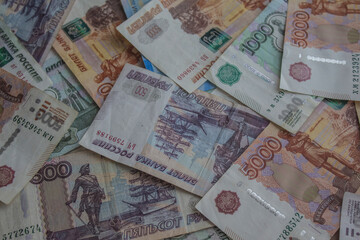 Russian banknotes. Banknotes of various denominations.