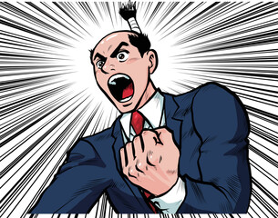 プレゼンで叫ぶ熱血ビジネスマンのイラスト