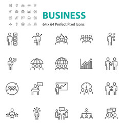 set of business people line icons, teamwork, meeting, working, organization