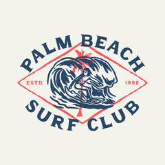 Vintage Hand Draw Surfing Club Label Illustration
