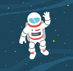 Vector image of flying spaceman in open space