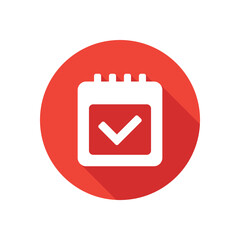 Calendar icon, round button, long shadow style.