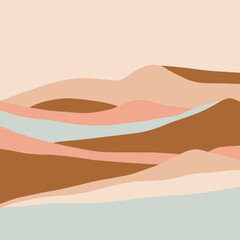 Trendy minimalist abstract Landscape illustrations. Hand drawn modern art poster. Flat design.