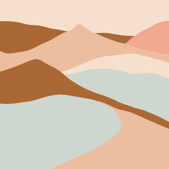 Trendy minimalist abstract Landscape illustrations. Hand drawn modern art poster. Flat design.