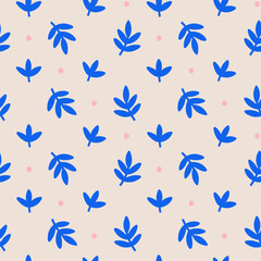 Seamless pattern with branches and leaves. Hand drawn trendy Vector illustration.