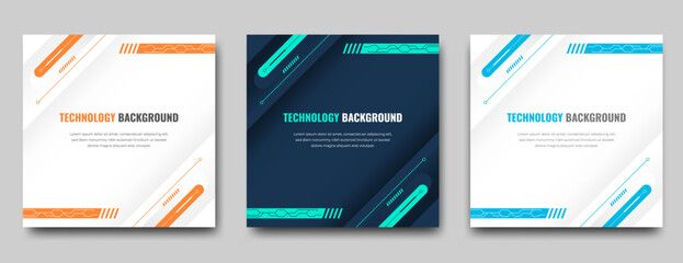 Set of colorful technology social media post template design