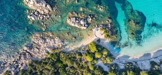 Foto auf Acrylglas Palombaggia Strand, Korsika Luftaufnahme der Felsen am Strand von Palombaggia