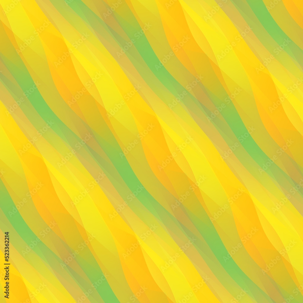 Poster generated wavy bands and stripes in multi-coloured patterns on a bright yellow background