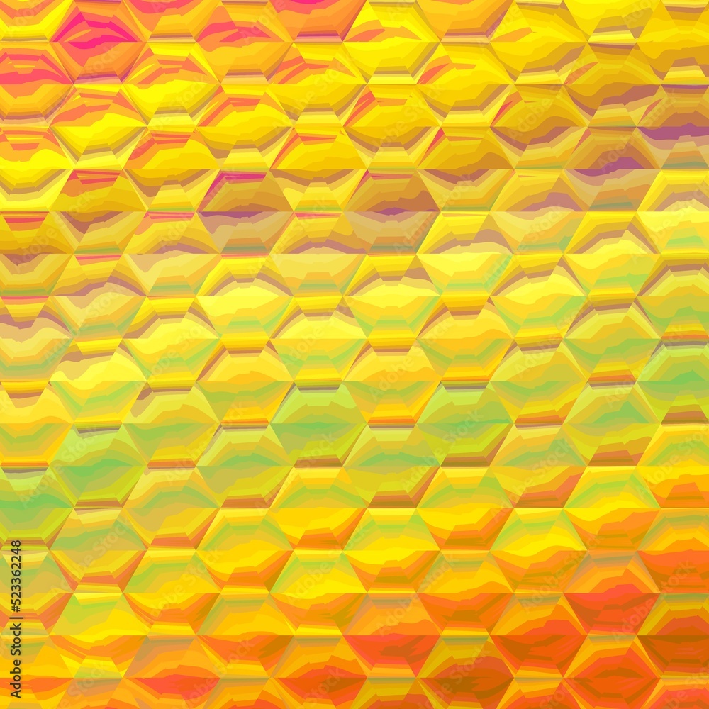Poster generated wavy bands and stripes in multi-coloured patterns on a bright yellow background
