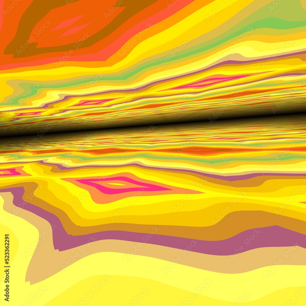 Aufkleber generated wavy bands and stripes in multi-coloured patterns on a bright yellow background