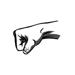 vector illustration of hand clenched towards hitting isolated white color background