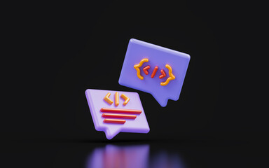 coding chat sign on dark background 3d render concept for seo website development conversation