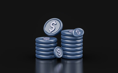 Obraz na płótnie Canvas dollar coins sign on dark background 3d render concept for earn money cash income 