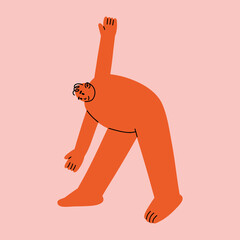 Strange creatures or people with big arms and small heads. Cute disproportionate isolated character, in different poses. Hand drawn vector illustration