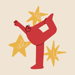 Strange creatures or people with big arms and small heads. Cute disproportionate isolated character, in different poses. Hand drawn vector illustration
