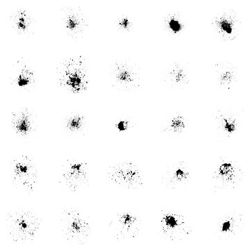 Set of black splash on white background, grunge ink blots and drops, high quality vector illustration.