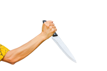 Male hand holding knife, concept of crime or violence.