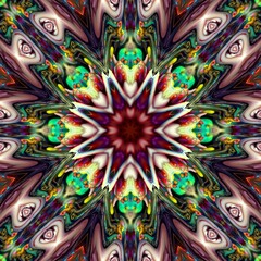 The beauty of the abstract texture of the unique and vintage art of flowers
 blooms under the name Green gladiolus. Colorful kaleidoscope concept and seamless pattern. Good to use for decoration