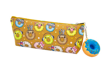 Multicolored pencil pen case container isolated on the white background