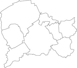 White flat blank vector administrative map of PADERBORN, GERMANY with black border lines of its districts