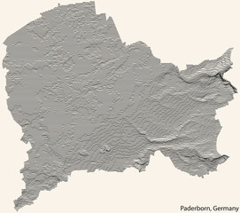 Topographic relief map of the city of PADERBORN, GERMANY with black contour lines on vintage beige background