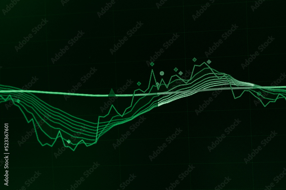Poster abstract financial trading graphs and digital number of foreign exchange market trading on monitor. 