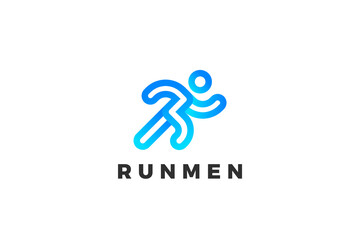 Fototapeta premium Running Man Logo Abstract Geometric Design vector template. Sport Athletics Delivery Courier Logotype concept icon.
