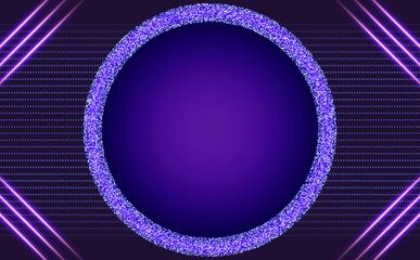 Abstract blue dynamic dots lines vector background with shining lines corners and sparkle round banner
