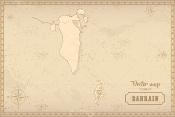 Map of Bahrain in the old style, brown graphics in retro fantasy style