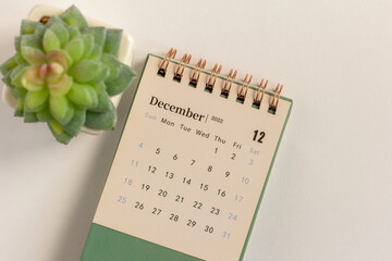 Hello, December.Desktop calendar for planning for December 2022.