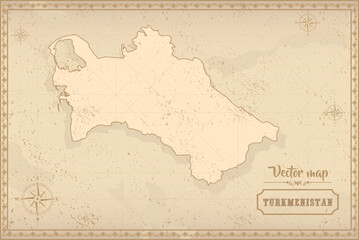 Fototapeta na wymiar Map of Turkmenistan in the old style, brown graphics in retro fantasy style