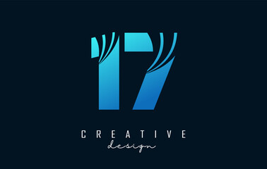 Creative number 17 logo with leading lines and road concept design. Letter with geometric design. Vector Illustration with number and creative cuts.