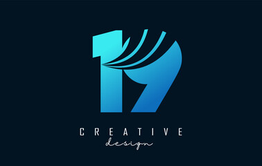 Creative number 19 logo with leading lines and road concept design. Letter with geometric design. Vector Illustration with number and creative cuts.