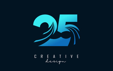Creative number 25 logo with leading lines and road concept design. Letter with geometric design. Vector Illustration with number and creative cuts.