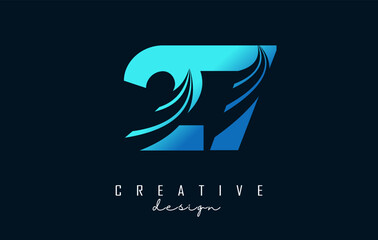 Creative number 27 logo with leading lines and road concept design. Letter with geometric design. Vector Illustration with number and creative cuts.